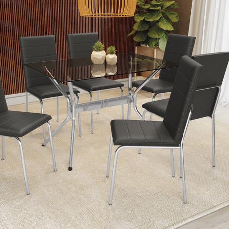 Kit Conjunto Mesa 6 Cadeiras 120 x 80 cm Sala de Jantar Cozinha Vidro Metal Cromado Preto - Kappesberg é boa?