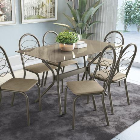 Kit Conjunto Mesa 6 Cadeiras 140 x 80 cm Sala de Jantar Cozinha Vidro Metal Bronze Marrom - Kappesberg Menor preço em Kit Conjunto Mesa 6 Cadeiras 140 x 80 cm Sala de Jantar Cozinha Vidro Metal Bronze Marrom - Kappesberg