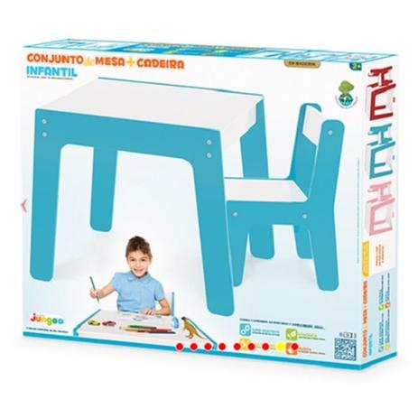 Kit conjunto mesa infantil em madeira com cadeira azul mesinha didatica meninos junges é boa?