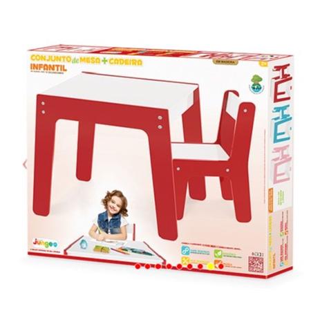 Kit conjunto mesa infantil em madeira com cadeira vermelha mesinha didatica meninas meninos junges é boa?