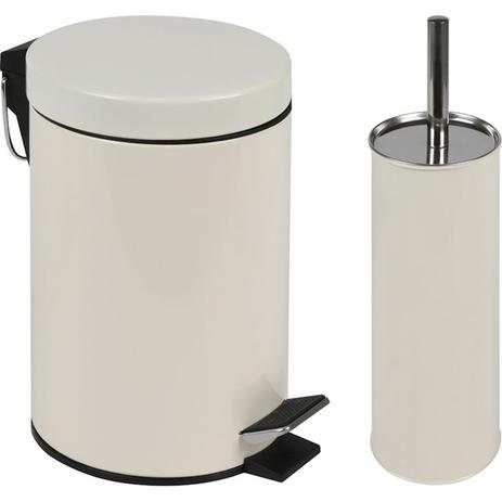 Kit conjunto para banheiro com lixeira 3l com pedal e escova higienica para vaso sanitario bege agat - Mor Menor preço em Kit conjunto para banheiro com lixeira 3l com pedal e escova higienica para vaso sanitario bege agat - Mor