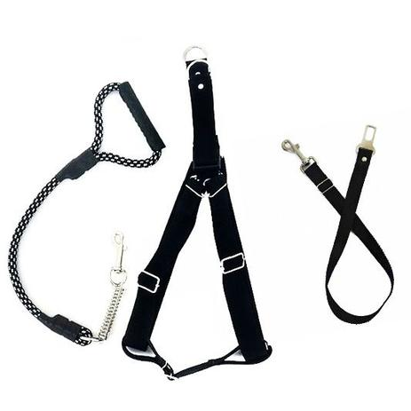 Kit Conjunto Peitoral com guia tamanho GG e Adaptador de cinto - Cor Preto - Petzoo Menor preço em Kit Conjunto Peitoral com guia tamanho GG e Adaptador de cinto - Cor Preto - Petzoo