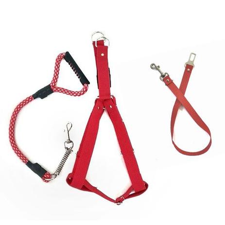 Kit Conjunto Peitoral com guia tamanho GG e Adaptador de cinto - Cor Vermelho - Petzoo Menor preço em Kit Conjunto Peitoral com guia tamanho GG e Adaptador de cinto - Cor Vermelho - Petzoo