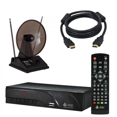 Kit Conversor Digital + Antena + Cabo HDMI Preto INFOKIT/HYX/LITE Menor preço em Kit Conversor Digital + Antena + Cabo HDMI Preto INFOKIT/HYX/LITE
