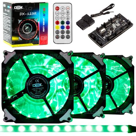 Kit cooler com 3 + Fita RGB DX-123R - Dex Menor preço em Kit cooler com 3 + Fita RGB DX-123R - Dex