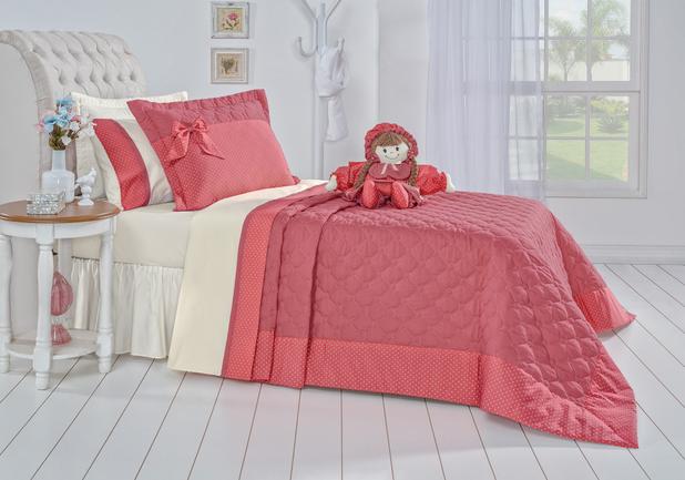 Kit Coordenado Cobre Leito Solteiro Bambina 3 Pçs Coral Rosado - Home fernandes Menor preço em Kit Coordenado Cobre Leito Solteiro Bambina 3 Pçs Coral Rosado - Home fernandes