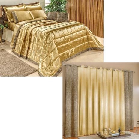 Kit Cortina Safari 2,90m x 1,60m + Cobre Leito Queen Safari - Dourado - Bia enxovais é boa?