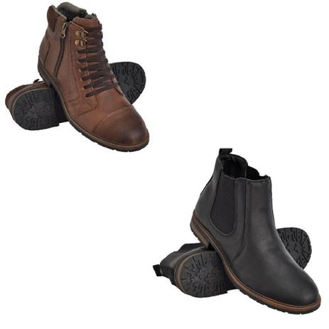 Kit Coturno e Bota Chelsea Masculino Couro Casual Macio Leve - EuroFlex Menor preço em Kit Coturno e Bota Chelsea Masculino Couro Casual Macio Leve - EuroFlex