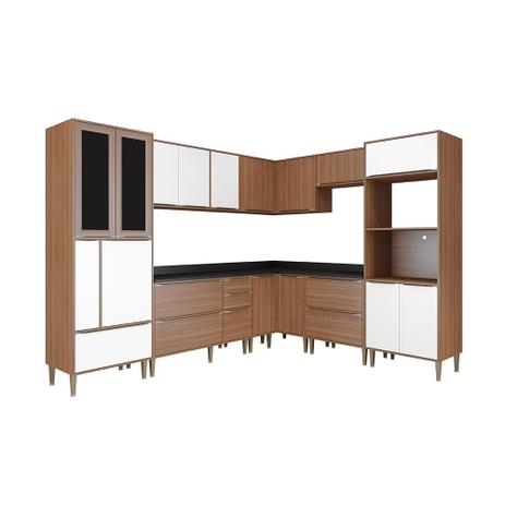 Kit Cozinha Calábria Nogueira e Branco 9 Módulos - Wood Prime MV 15257 - Wood prime - mv Menor preço em Kit Cozinha Calábria Nogueira e Branco 9 Módulos - Wood Prime MV 15257 - Wood prime - mv