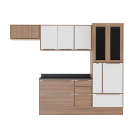 Kit Cozinha Calábria Nogueira e Branco com Vidro 7 Módulos - Wood Prime MV 15232 - Wood prime - mv Menor preço em Kit Cozinha Calábria Nogueira e Branco com Vidro 7 Módulos - Wood Prime MV 15232 - Wood prime - mv