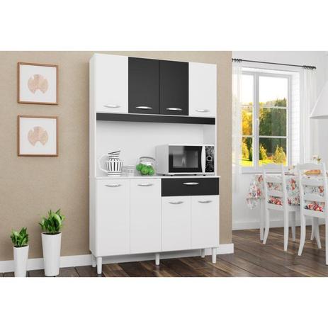Kit Cozinha Cássia Compacta 08 Portas Branco/Preto - Poquema Menor preço em Kit Cozinha Cássia Compacta 08 Portas Branco/Preto - Poquema