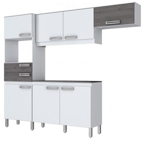 Kit Cozinha Compacta 05 Portas com Tampo Branco/Gris B107 - Móveis Briz Menor preço em Kit Cozinha Compacta 05 Portas com Tampo Branco/Gris B107 - Móveis Briz
