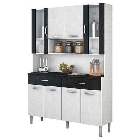 Kit Cozinha Compacta Armário Golden 08 Portas Branco com Linho Preto e CP Linho Preto - Kits Paraná Menor preço em Kit Cozinha Compacta Armário Golden 08 Portas Branco com Linho Preto e CP Linho Preto - Kits Paraná