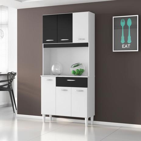 Kit Cozinha Compacta Cássia 6 Portas 1 Gaveta Branco/Preto - Poquema Menor preço em Kit Cozinha Compacta Cássia 6 Portas 1 Gaveta Branco/Preto - Poquema