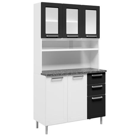 Kit Cozinha Compacta Múltipla Aço 8 Portas e Vidro 6145 Branco/Preto - Bertolini Menor preço em Kit Cozinha Compacta Múltipla Aço 8 Portas e Vidro 6145 Branco/Preto - Bertolini