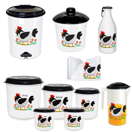 Kit Cozinha Completo Galinha com Jarra, Garrafa Agua, Lixinhos e Pote Mantimentos Injetemp Menor preço em Kit Cozinha Completo Galinha com Jarra, Garrafa Agua, Lixinhos e Pote Mantimentos Injetemp