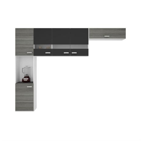 Kit Cozinha Júlia Compacta Suspensa Armário 3 Peças 6 Portas Grigio/Preto - Poquema Menor preço em Kit Cozinha Júlia Compacta Suspensa Armário 3 Peças 6 Portas Grigio/Preto - Poquema