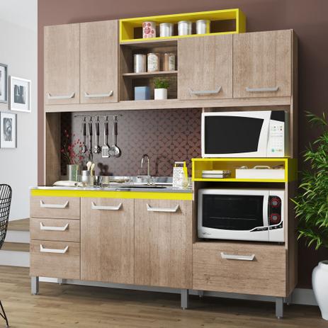 Kit Cozinha Laura 8 PT 2 GV Roble e Amarelo Jaeli Menor preço em Kit Cozinha Laura 8 PT 2 GV Roble e Amarelo Jaeli
