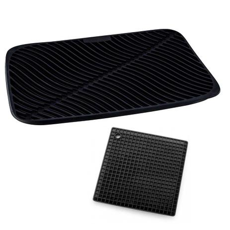 Kit Cozinha Silicone Tapete e Descanso Panela Preto 2 peças - Weck Menor preço em Kit Cozinha Silicone Tapete e Descanso Panela Preto 2 peças - Weck