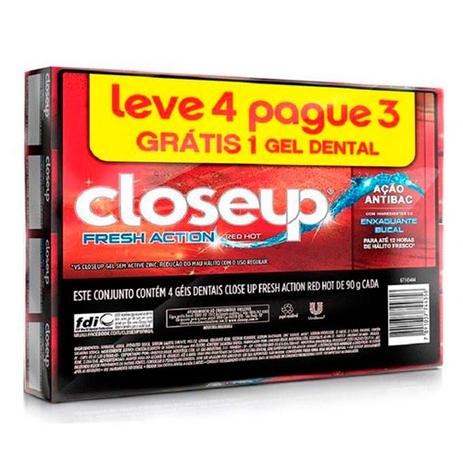 Kit Creme Dental Close Up Fresh Action Red Hot 90g 4 Unidades - Close-up Menor preço em Kit Creme Dental Close Up Fresh Action Red Hot 90g 4 Unidades - Close-up