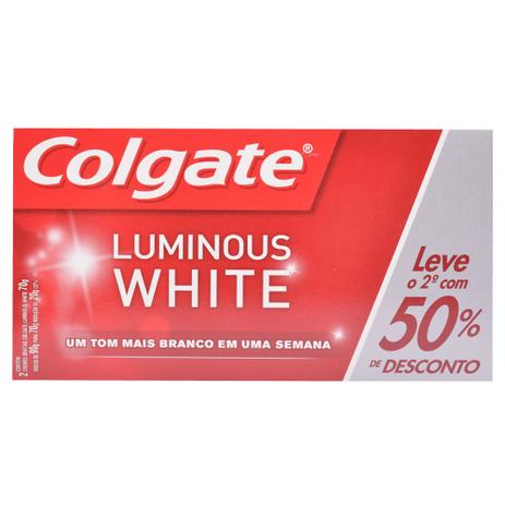 Kit Creme Dental Colgate Luminous White 70g 2 Unidades Menor preço em Kit Creme Dental Colgate Luminous White 70g 2 Unidades