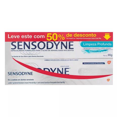 Kit Creme Dental Sensodyne Limpeza Profunda + Sensodyne Branqueador Extra Fresh 90g Menor preço em Kit Creme Dental Sensodyne Limpeza Profunda + Sensodyne Branqueador Extra Fresh 90g