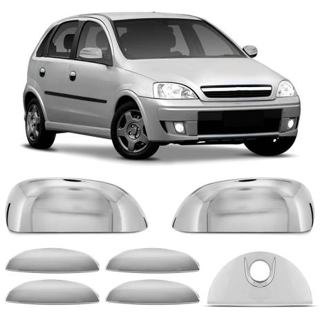 Kit Cromado Corsa Hatch 03 a 08 4 Portas Apliques Retrovisor + Maçanetas Externas + Tampa Traseira - Kit Acessórios Menor preço em Kit Cromado Corsa Hatch 03 a 08 4 Portas Apliques Retrovisor + Maçanetas Externas + Tampa Traseira - Kit Acessórios