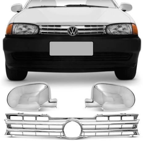 Kit Cromado Grade Dianteira + Par Capas Retrovisor Gol Parati G2 96 a 99 Saveiro G2 98 e 99 Tunning - Prime Menor preço em Kit Cromado Grade Dianteira + Par Capas Retrovisor Gol Parati G2 96 a 99 Saveiro G2 98 e 99 Tunning - Prime