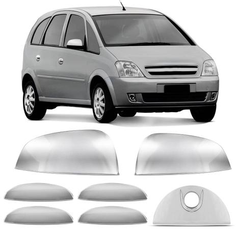 Kit Cromado Meriva 2007 e 2008 4 Portas Apliques Retrovisor + Maçanetas Externas + Tampa Traseira - Kit acessórios Menor preço em Kit Cromado Meriva 2007 e 2008 4 Portas Apliques Retrovisor + Maçanetas Externas + Tampa Traseira - Kit acessórios