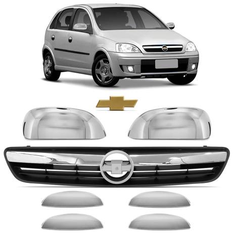 Kit Cromo Corsa Hatch Sedan Grade Preta + Aplique Maçaneta Retrovisor + Emblema - Prime Menor preço em Kit Cromo Corsa Hatch Sedan Grade Preta + Aplique Maçaneta Retrovisor + Emblema - Prime