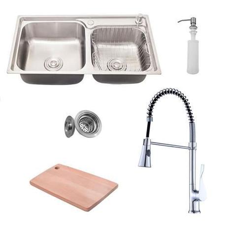 Kit Cuba Pia Dupla Gourmet Luxo Prizi Aço Inox 304 43x78cm Kit Completo - MD7843B + Torneira Gourmet Prizi com Misturador, Monocomando - KE6027 Menor preço em Kit Cuba Pia Dupla Gourmet Luxo Prizi Aço Inox 304 43x78cm Kit Completo - MD7843B + Torneira Gourmet Prizi com Misturador, Monocomando - KE6027