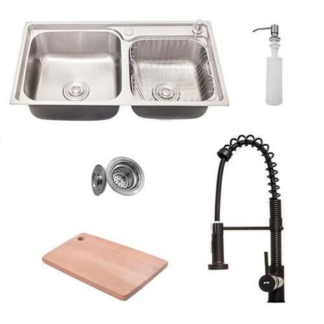 Kit Cuba Pia Dupla Gourmet Luxo Prizi Aço Inox 304 43x78cm Kit Completo - MD7843B + Torneira Gourmet Prizi Monocomando Preta - KE-6115 Menor preço em Kit Cuba Pia Dupla Gourmet Luxo Prizi Aço Inox 304 43x78cm Kit Completo - MD7843B + Torneira Gourmet Prizi Monocomando Preta - KE-6115