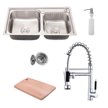 Kit Cuba Pia Dupla Gourmet Luxo Prizi Aço Inox 304 43x78cm - MD7843B + Torneira Gourmet Prizi com Spray, Monocomando - KE6024 Menor preço em Kit Cuba Pia Dupla Gourmet Luxo Prizi Aço Inox 304 43x78cm - MD7843B + Torneira Gourmet Prizi com Spray, Monocomando - KE6024