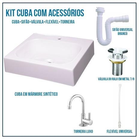 Kit Cuba Pia Para Banheiro Croy Nice 44 Cm + Válvula 7/8 + Torneira 1/4 + sifão + Flexível é boa?