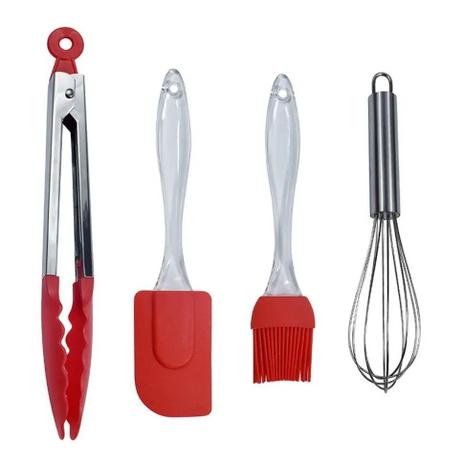 Kit Culinário 4 Pçs Espátula Pincel Batedor Pegador Silicone - Western Menor preço em Kit Culinário 4 Pçs Espátula Pincel Batedor Pegador Silicone - Western