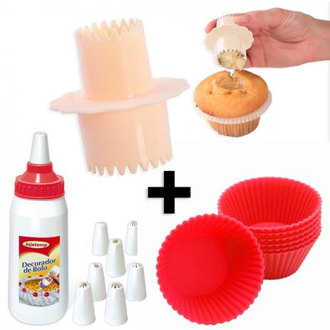 Kit Cupcake com 12 Forminhas + Furador + Decorador com 8 Bicos Hudson Menor preço em Kit Cupcake com 12 Forminhas + Furador + Decorador com 8 Bicos Hudson