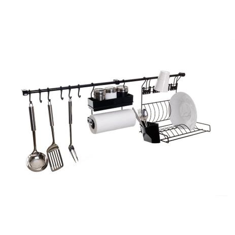 Kit D Requinte Master Barra Suspensa Escorredor Porta Tempero/Rolos Ganchos - Metaltru Menor preço em Kit D Requinte Master Barra Suspensa Escorredor Porta Tempero/Rolos Ganchos - Metaltru