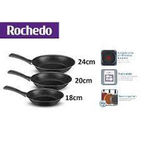 Kit de 3 Frigideiras Antiaderentes 18, 20 E 24cm Rochedo Todo Dia Menor preço em Kit de 3 Frigideiras Antiaderentes 18, 20 E 24cm Rochedo Todo Dia