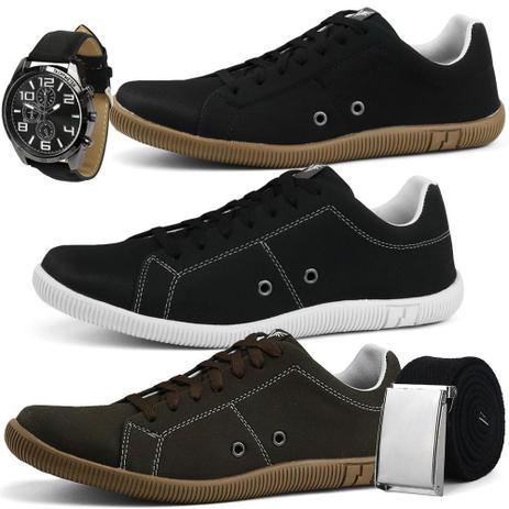 Kit de 3 Pares de Sapatênis Casuais SapatoFran Street Masculino com Relógio  e Cinto - Sapatênis Masculino - Magazine Luiza