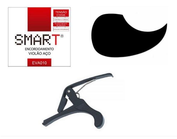 Kit de acessórios de violão Capotraste Escudo Encordoamento - Smart Menor preço em Kit de acessórios de violão Capotraste Escudo Encordoamento - Smart