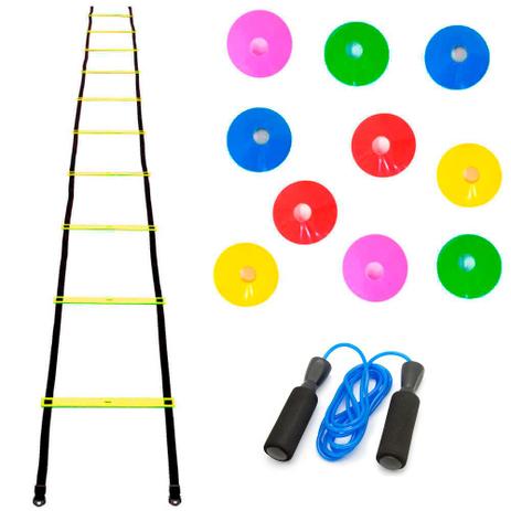 Kit de Agilidade Escada + 15 Chapeu Chines + Corda Rolamento - Natural fitness Menor preço em Kit de Agilidade Escada + 15 Chapeu Chines + Corda Rolamento - Natural fitness