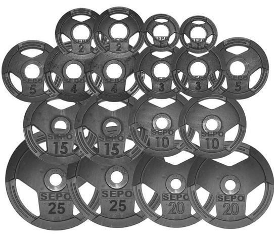 Kit de Anilhas Sport Luxo com Furação Olímpica - 170Kg - Sepo - pesos Menor preço em Kit de Anilhas Sport Luxo com Furação Olímpica - 170Kg - Sepo - pesos