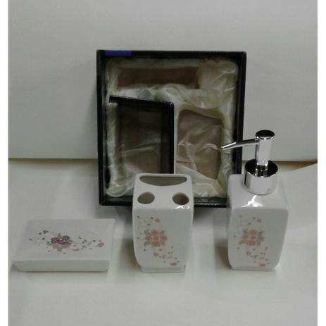 Kit de Banheiro Floral Porcelana - Wincy casa Menor preço em Kit de Banheiro Floral Porcelana - Wincy casa