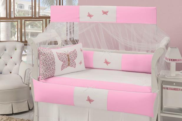 Kit de Berço Borboleta Rosa 08 peças - Sônia enxovais Menor preço em Kit de Berço Borboleta Rosa 08 peças - Sônia enxovais