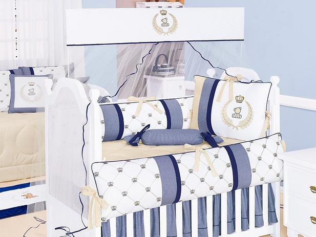 Kit de Berço Classic Marinho 09 pçs c/ Mosquiteiro Percal 100 Algodão - Batistela baby Menor preço em Kit de Berço Classic Marinho 09 pçs c/ Mosquiteiro Percal 100 Algodão - Batistela baby