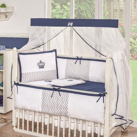 Kit de Berço Princípe Azul Marinho Percal 180 Fios 08 Peças - DOURADOS ENXOVAIS Menor preço em Kit de Berço Princípe Azul Marinho Percal 180 Fios 08 Peças - DOURADOS ENXOVAIS