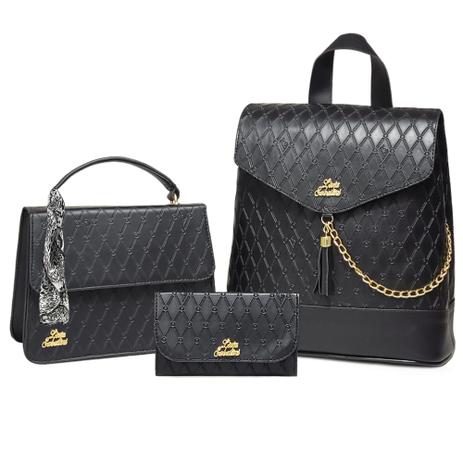 Kit De Bolsa Feminina + Mochila+ Carteira Preto - Livia Sabatini Menor preço em Kit De Bolsa Feminina + Mochila+ Carteira Preto - Livia Sabatini