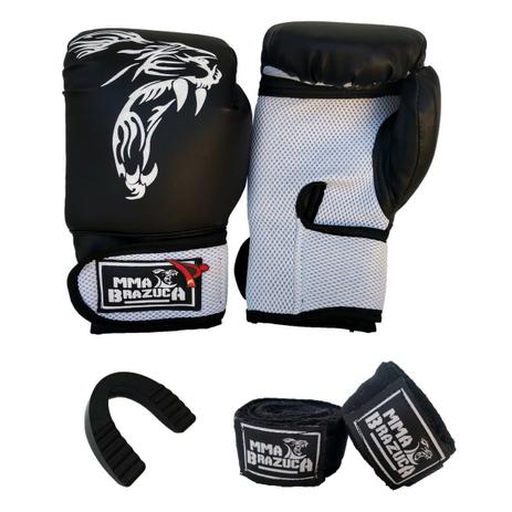 Kit de Boxe / Muay Thai 14oz - Preto com Branco - MMA Brazuka é boa?