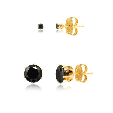 Kit de brinco ponto de luz e mini quadrado com pedra natural preta folheado em ouro 18k - 2180000001720 - Francisca joias contemporâneas Menor preço em Kit de brinco ponto de luz e mini quadrado com pedra natural preta folheado em ouro 18k - 2180000001720 - Francisca joias contemporâneas