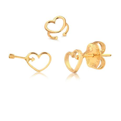 Kit de brincos e piercing de pressão de coração vazado folheado em ouro 18k - 2180000001376 - Francisca joias contemporâneas é boa?